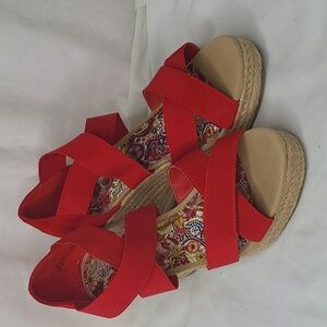 Bamboo women's braided platform open espadrille wedge with heels